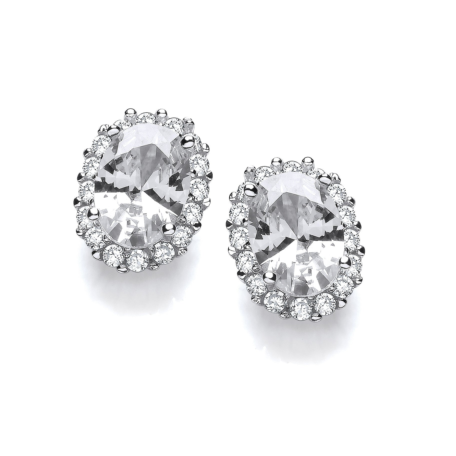 Oval Clear CZ Stud Silver Earrings