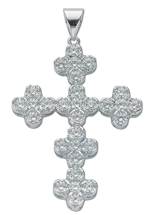 Silver Fancy Cluster Cz Cross