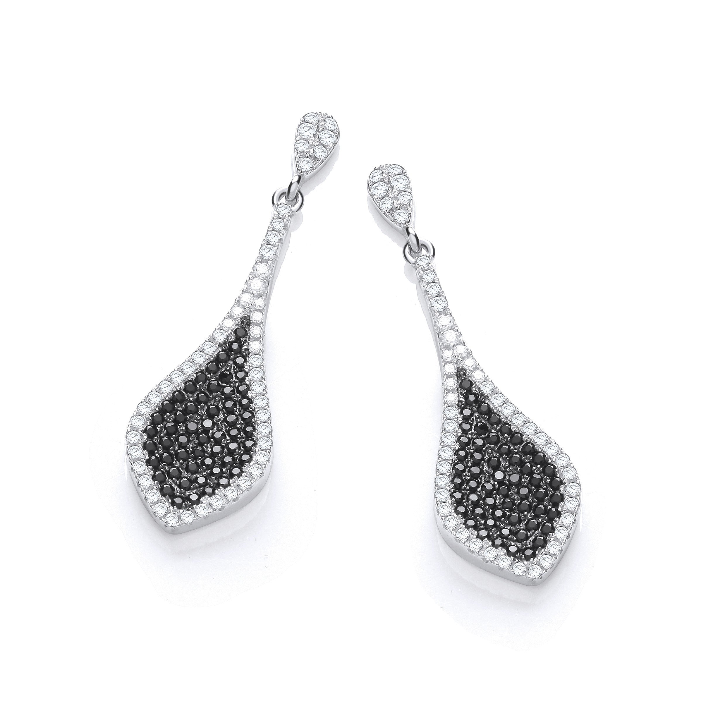 Micro Pave' Black & Clear Cz Drop Earrings