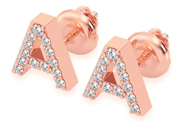 Erkals Jewellers Mini Any Letter Stud Earrings 18K Gold 0.10ctw