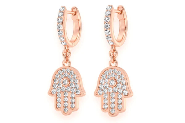 Erkals Jewellers Dangling Hamsa Huggie Earrings 18K Gold 0.50ctw