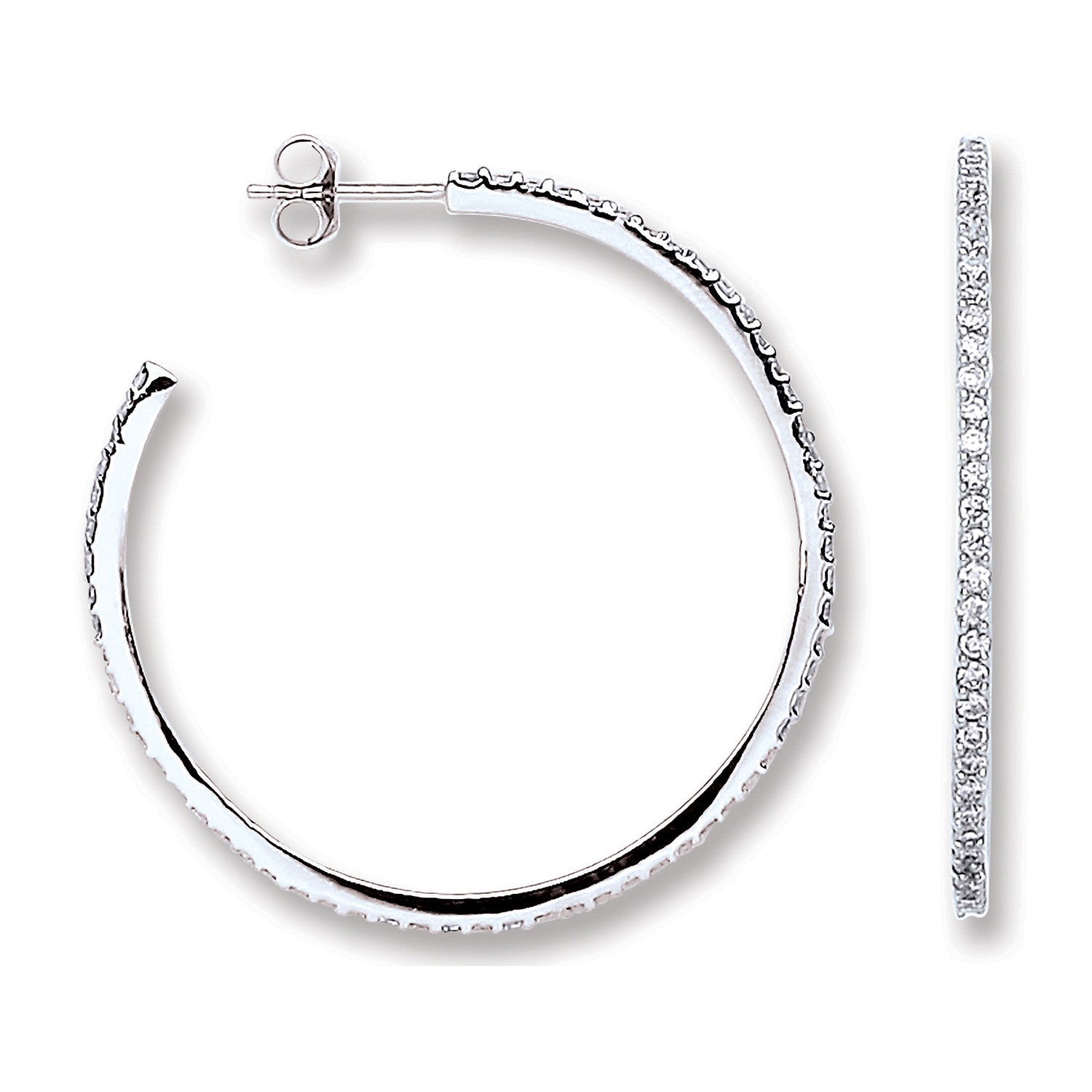 Silver Cz Round Hoop Earrings