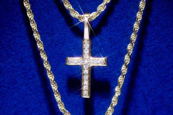 Erkals Jewellers Angled Cross Pendant 18K Gold Diamond 0.05ctw