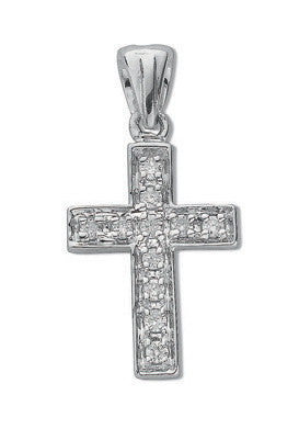 9ct White Gold 0.10ct Diamond Cross