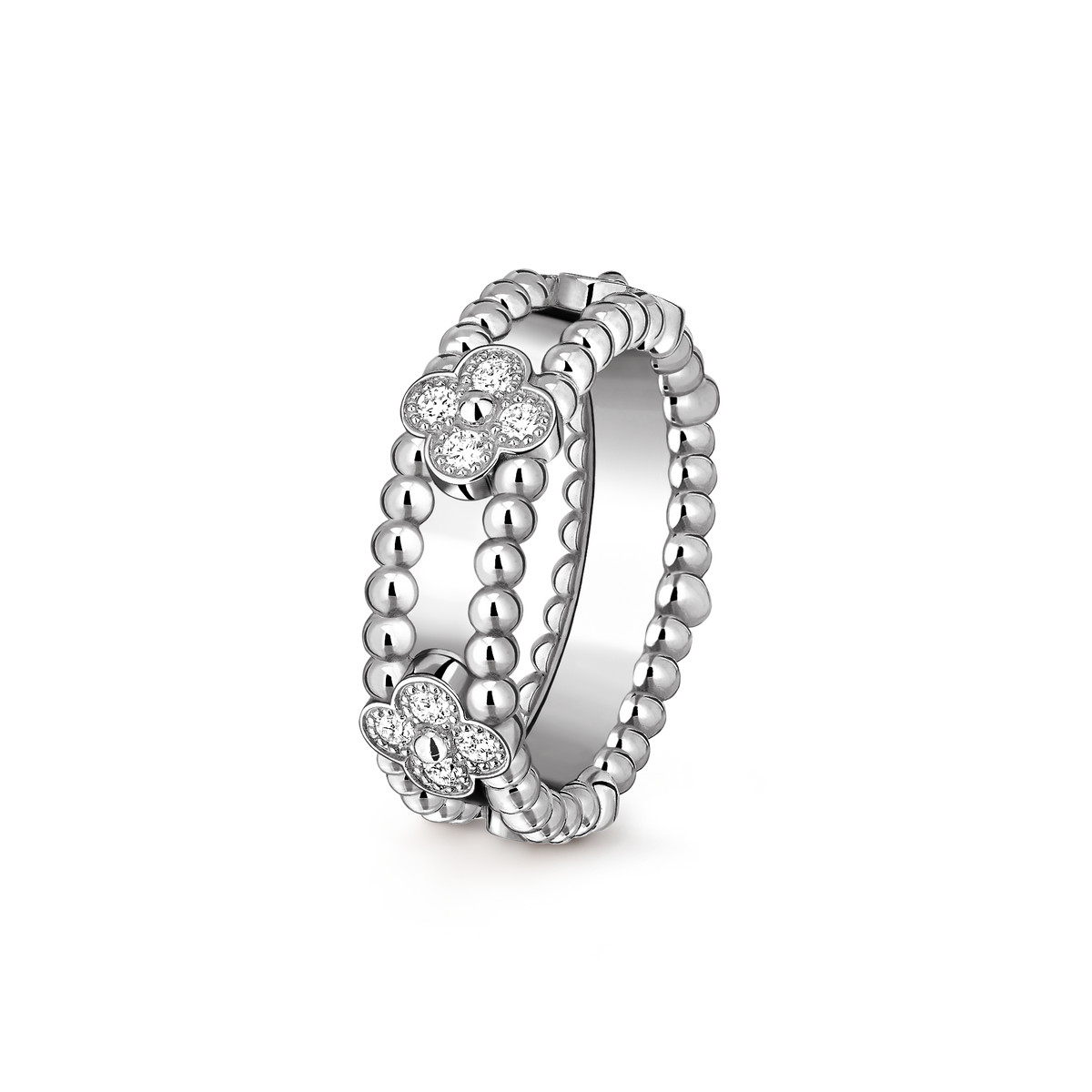 Van Cleef & Arpels Perlée Sweet Clovers Diamond Ring 18K White Gold
