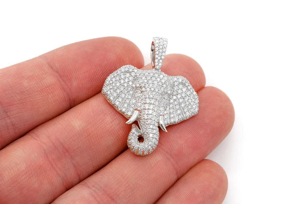 2.33ct Diamond Elephant Pendant 14K Solid Gold