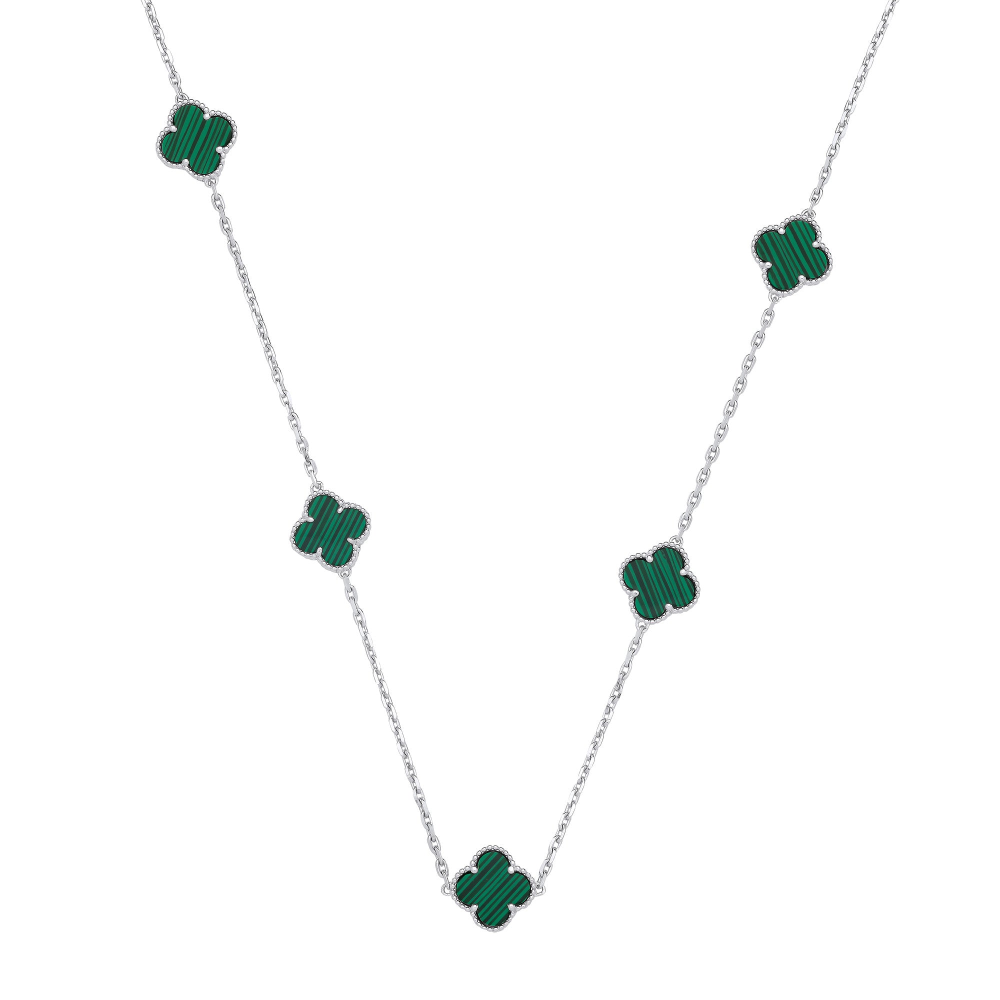 Silver Green Four Leaf Clover Necklace