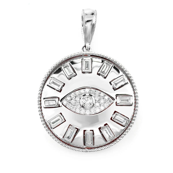 Erkals Jewellers Evil Eye Baguette Medallion Pendant 18K Gold 0.80ctw