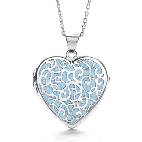 Heart Shape Light Blue Background Fancy Locket