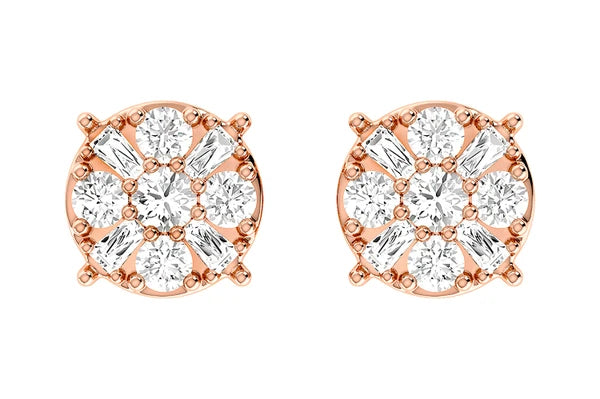 Erkals Jewellers Baguette Round Cluster Stud Earrings 18K Gold 0.45ctw