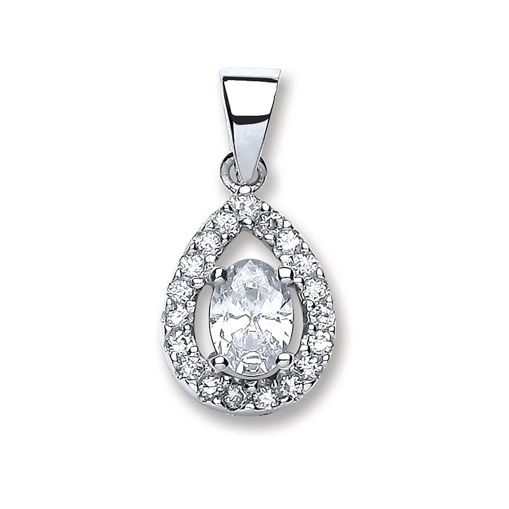 Silver Pear Shape Cz Pendant