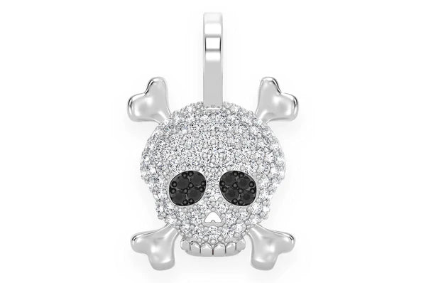 Pendentif diamant tête de mort os croisés 0,45 ct, or massif 14 carats