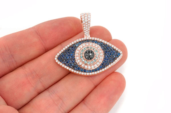 3.50ct Diamond Evil Eye Pendant 14K Solid Gold