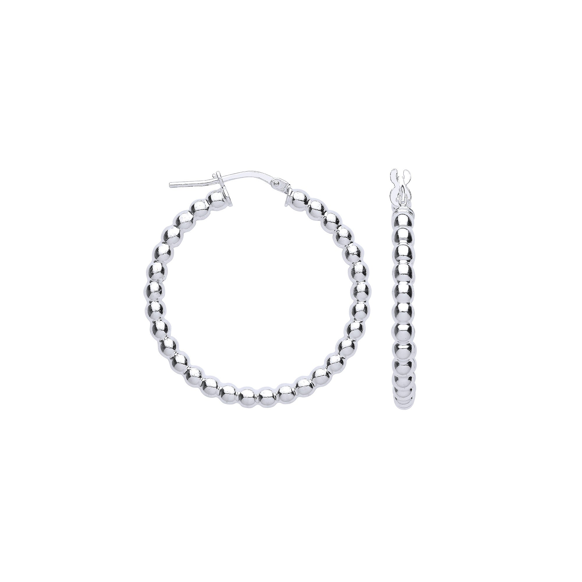 Silver Bead 31mm Hoop Earrings