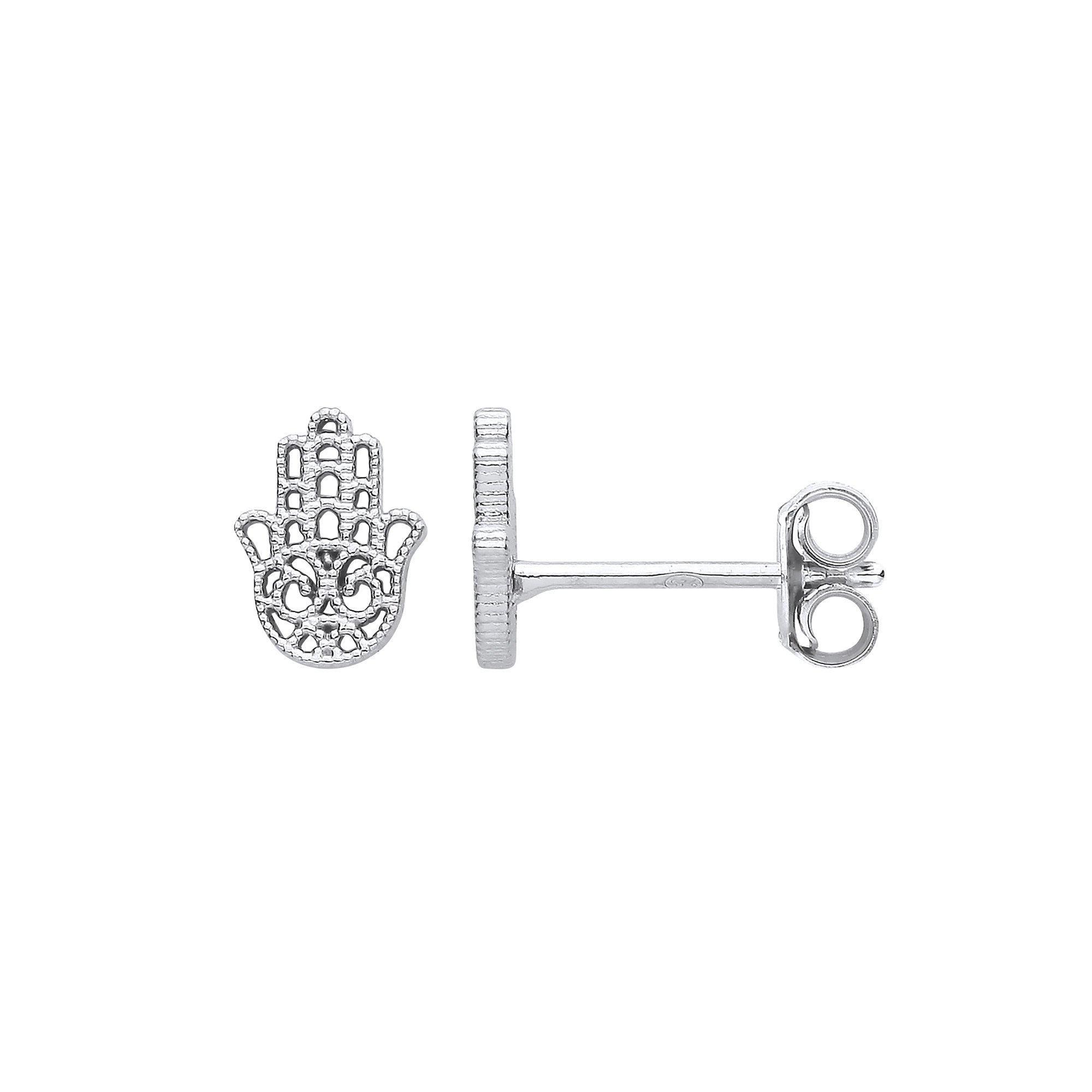 Silver Hamsa Hand Stud Earrings