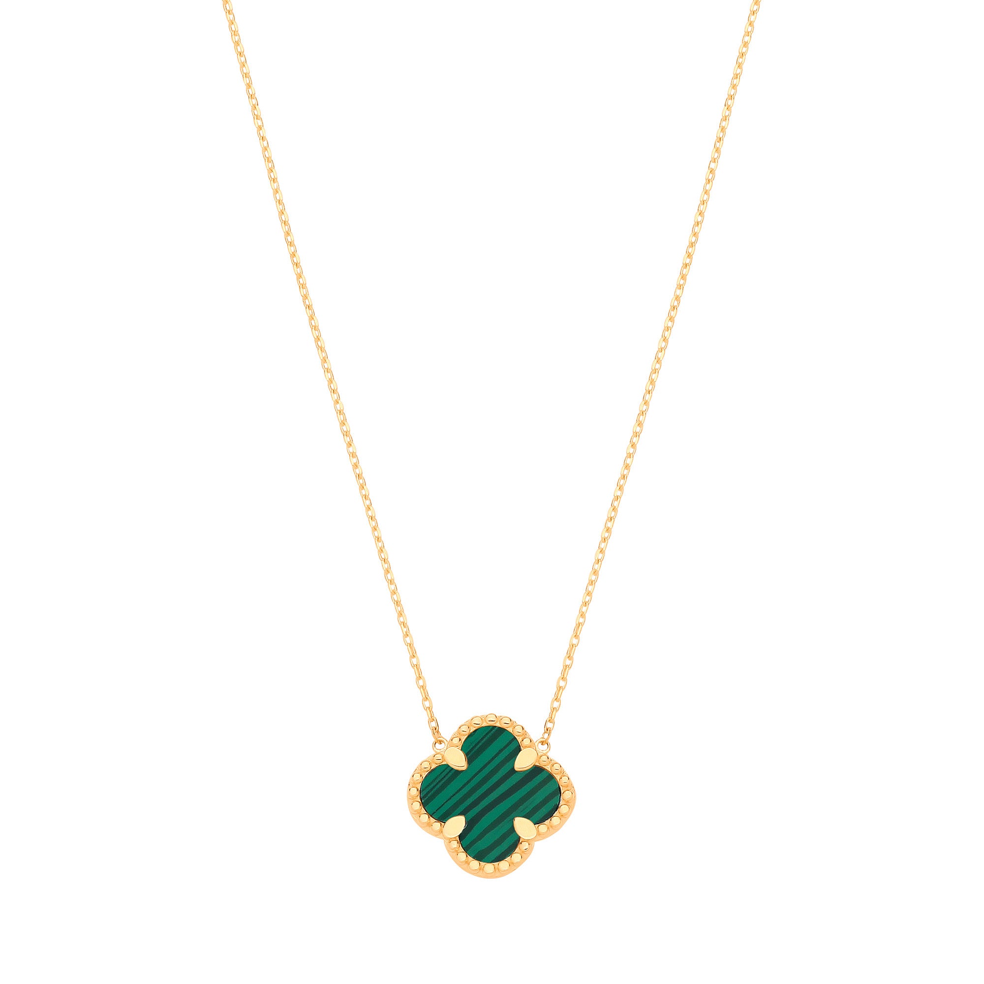Y/G Green Malachite Four Leaf Clover Pendant Chain