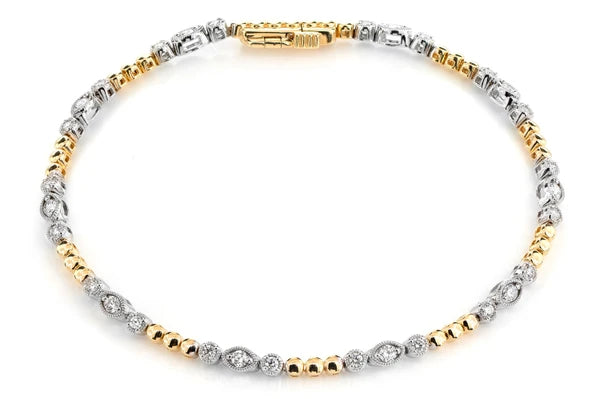 Erkals Jewellers Oval And Round Diamond Bead Bezel Link Bracelet 18K Gold 0.66ctw