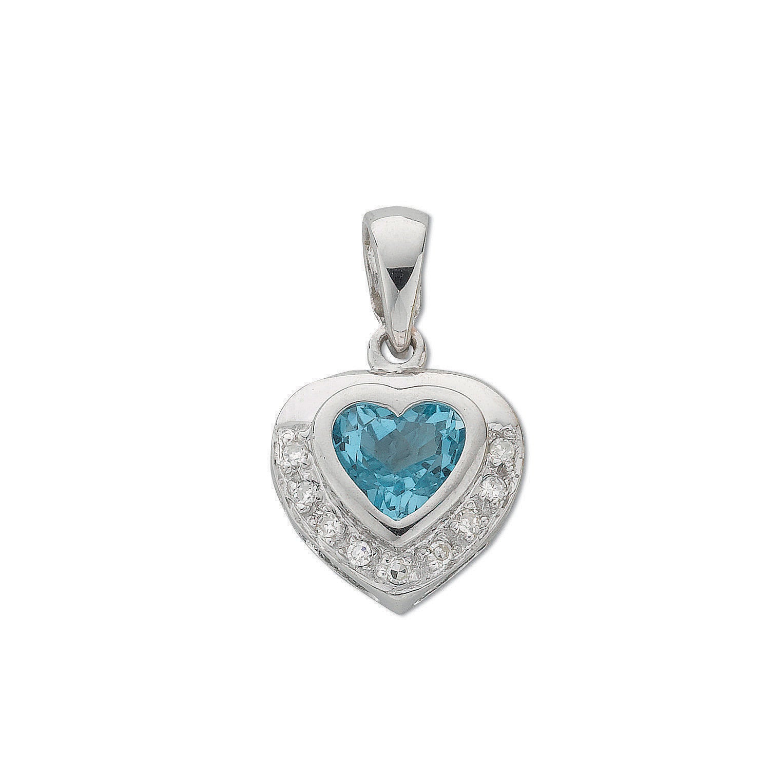 9ct White Gold 0.04ct Diamond & 0.85ct Blue Topaz Diamond Pendant