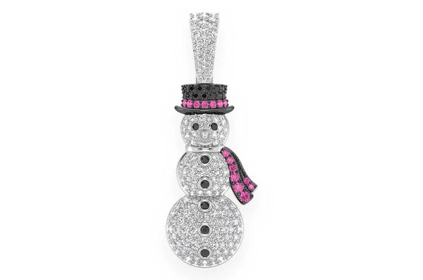 2.00ct Diamond Snowman Ruby Pendant 14K Solid Gold