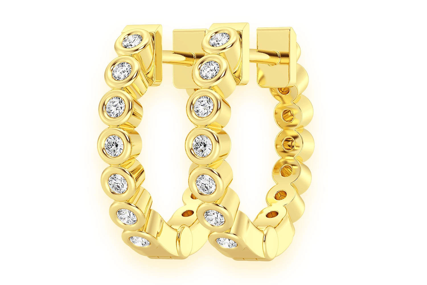 Erkals Jewellers Bezel Set Huggie Hoop Earrings 18K Gold 0.10ctw