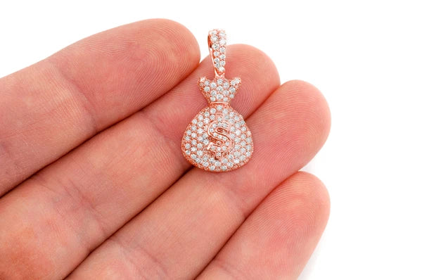 1.33ct Diamond Money Bag Pendant 14K Solid Gold