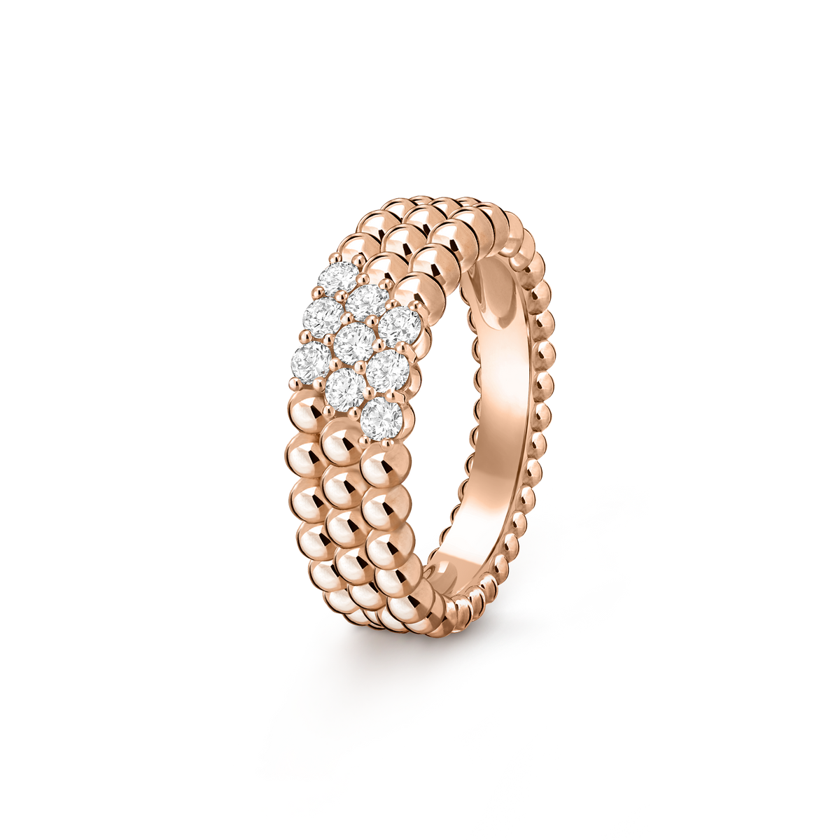 Van Cleef & Arpels Perlée Diamonds 3 Rows 0.31 Ct Ring 18K Rose Gold