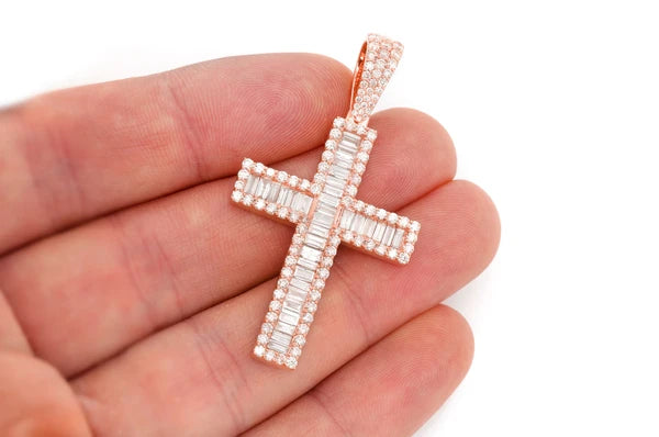 Erkals Jewellers Large Baguette Cross Pendant 18K Gold Diamond 4.00ctw