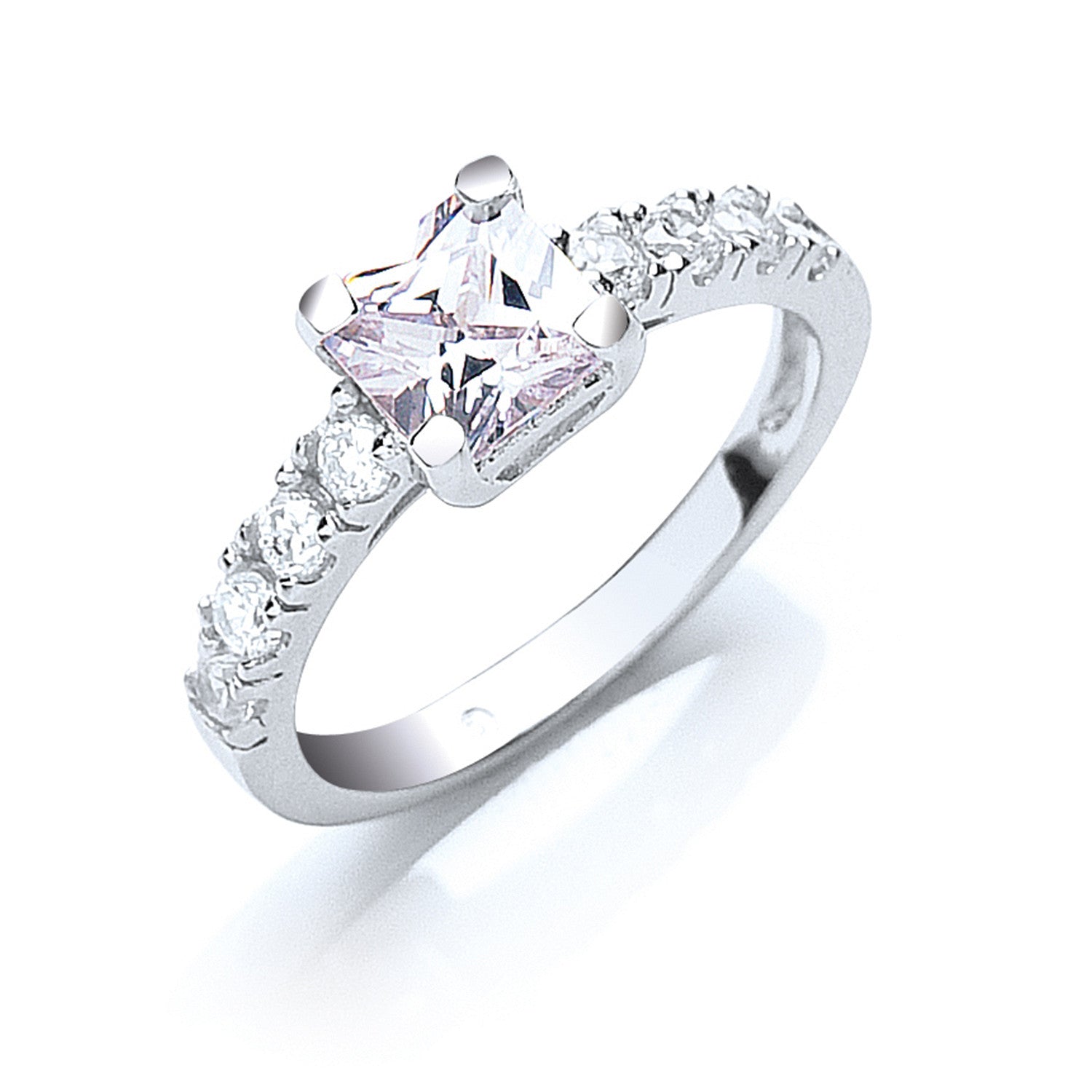 Silver Claw Set Princess Cut Cz Solitaire Ring