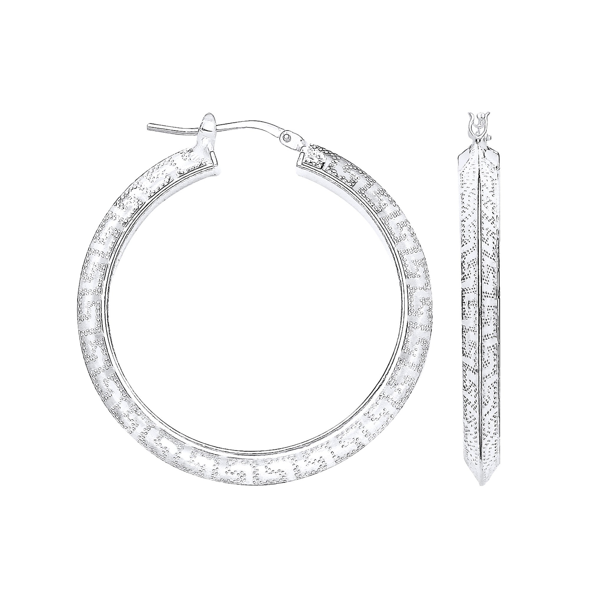 Silver Greek Key 30mm Hoop Earrings