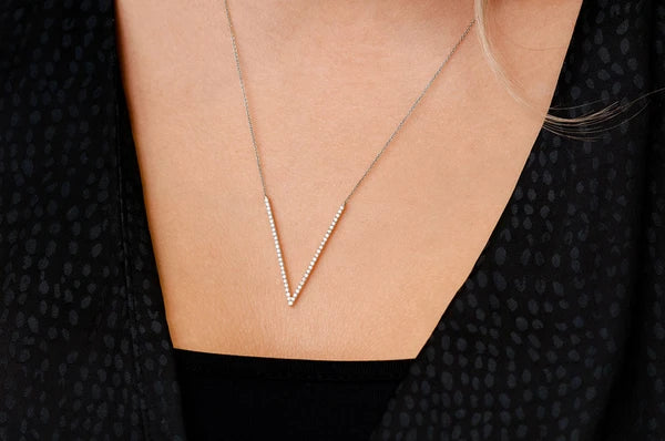 0.33ct Diamond V Connected Necklace 14K Solid Gold