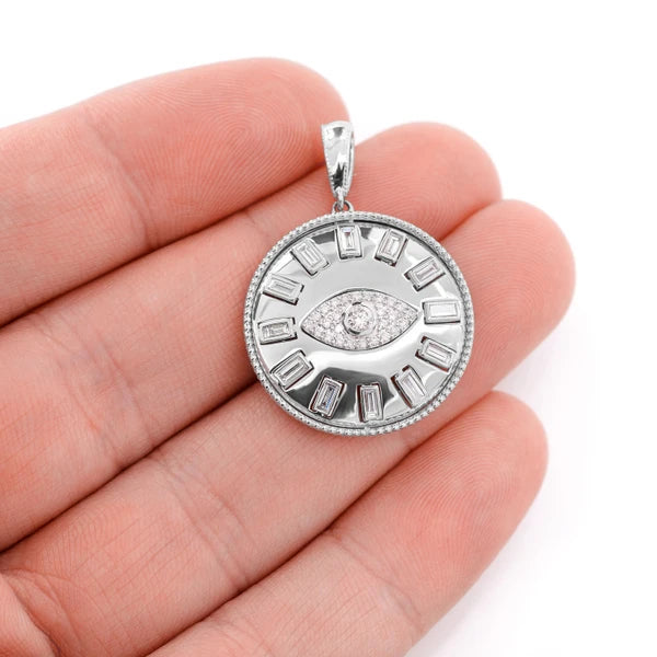Erkals Jewellers Evil Eye Baguette Medallion Pendant 18K Gold 0.80ctw