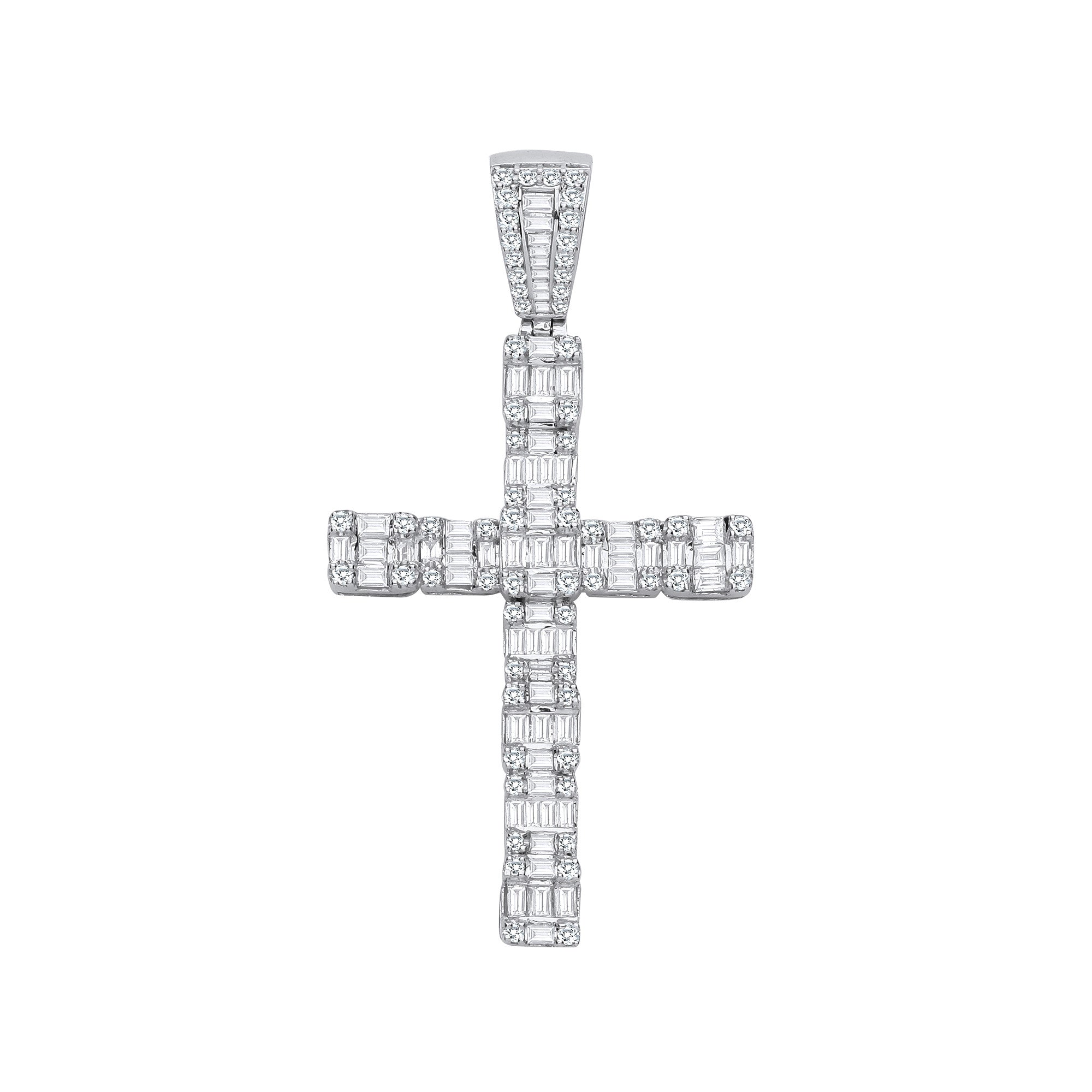 18ct White Gold 2.00ct Baguette & Brilliant Claw Set Cross Pendant