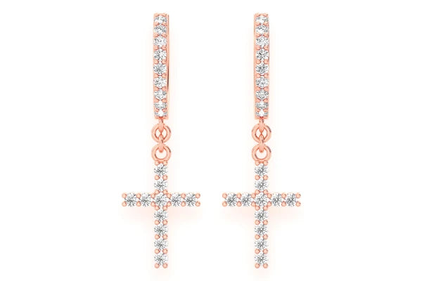 Erkals Jewellers Dangling Cross Huggie Hoop Earrings 18K Gold 0.40ctw