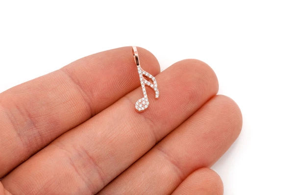 0.15ct Diamond Semiquaver Music Note Pendant 14K Solid Gold