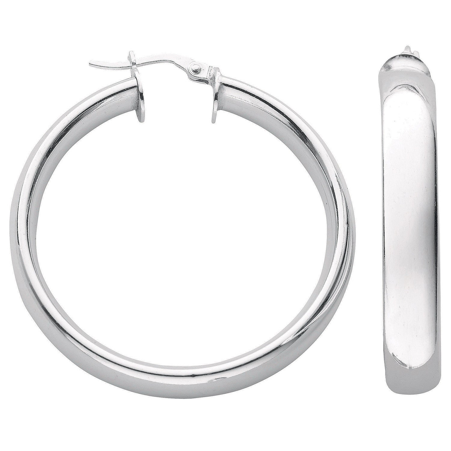 Silver D Shaped Hoop Earrings