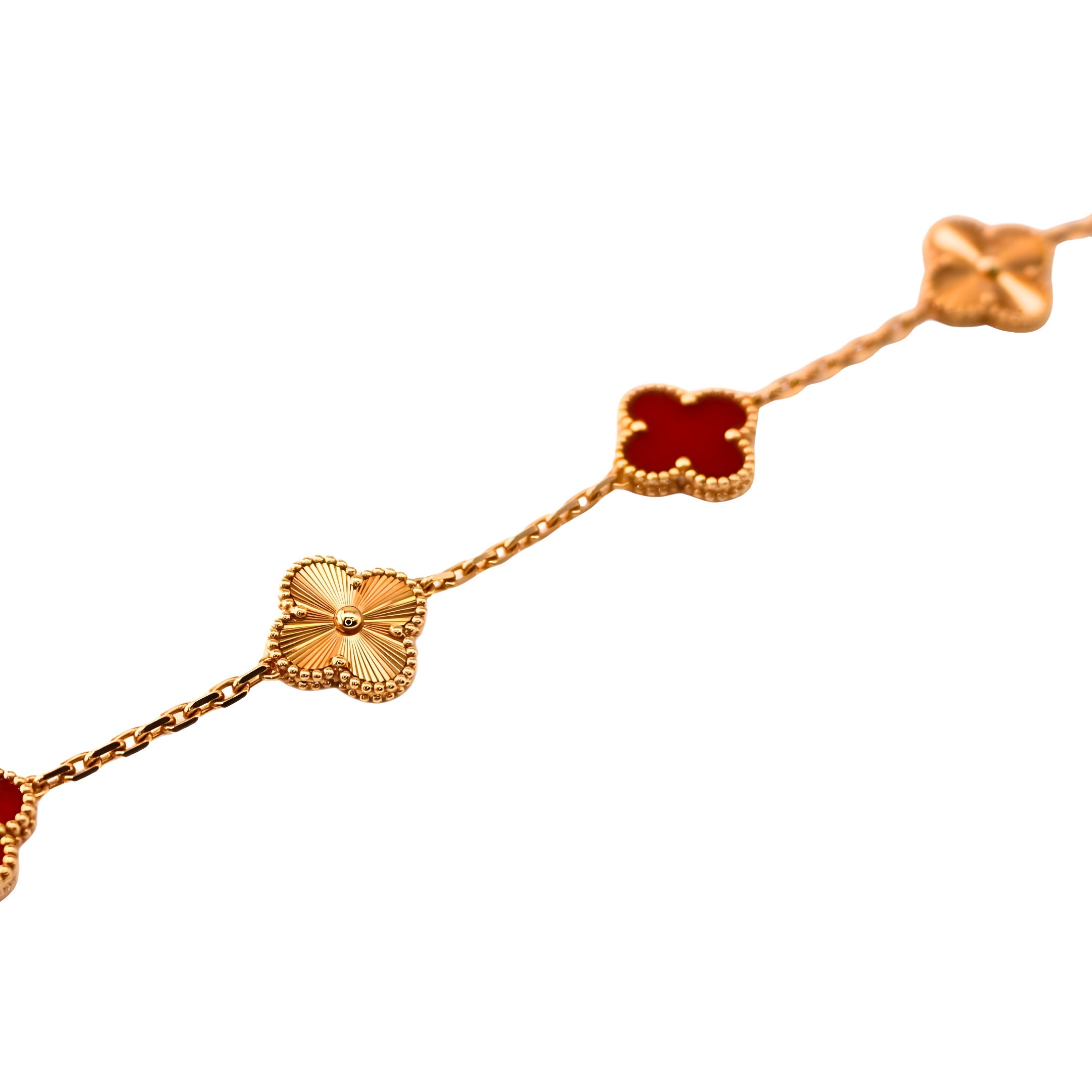 Van Cleef &amp; Arpels Vintage Alhambra Bracelet 5 Motifs Cornaline Or Rose 18 Carats