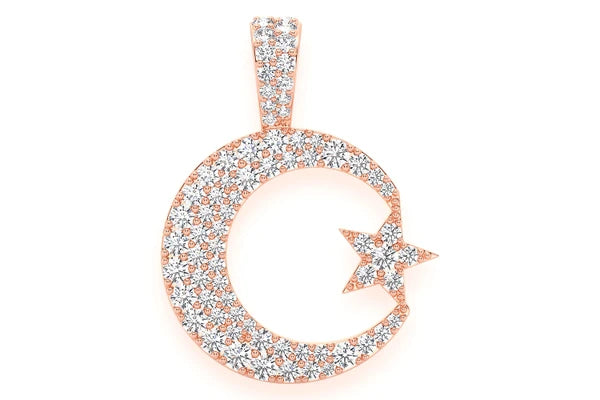 Erkals Jewellers Crescent Moon & Star Pendant 18K Gold 0.85ctw