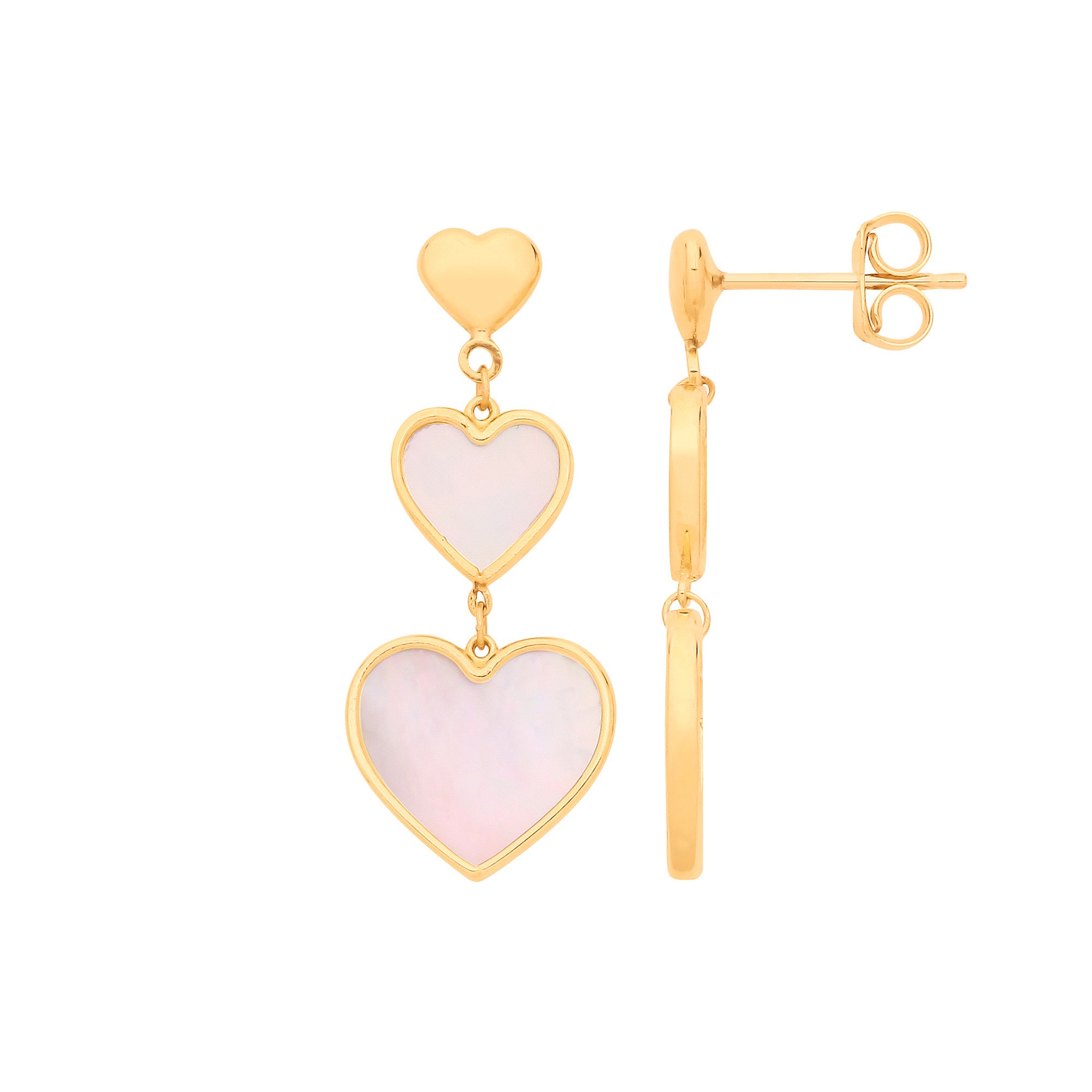 Y/G MOP Hearts Drop Earrings