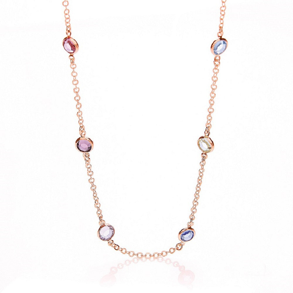 Rose Coated Rubover 6 Multi Coloured Cz's Necklace 18"