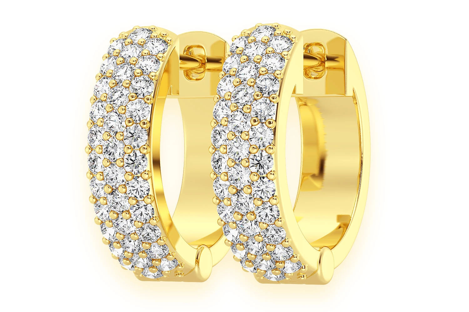 Erkals Jewellers Bubbly Three Row Huggie Hoop Earrings 18K Gold 0.33ctw