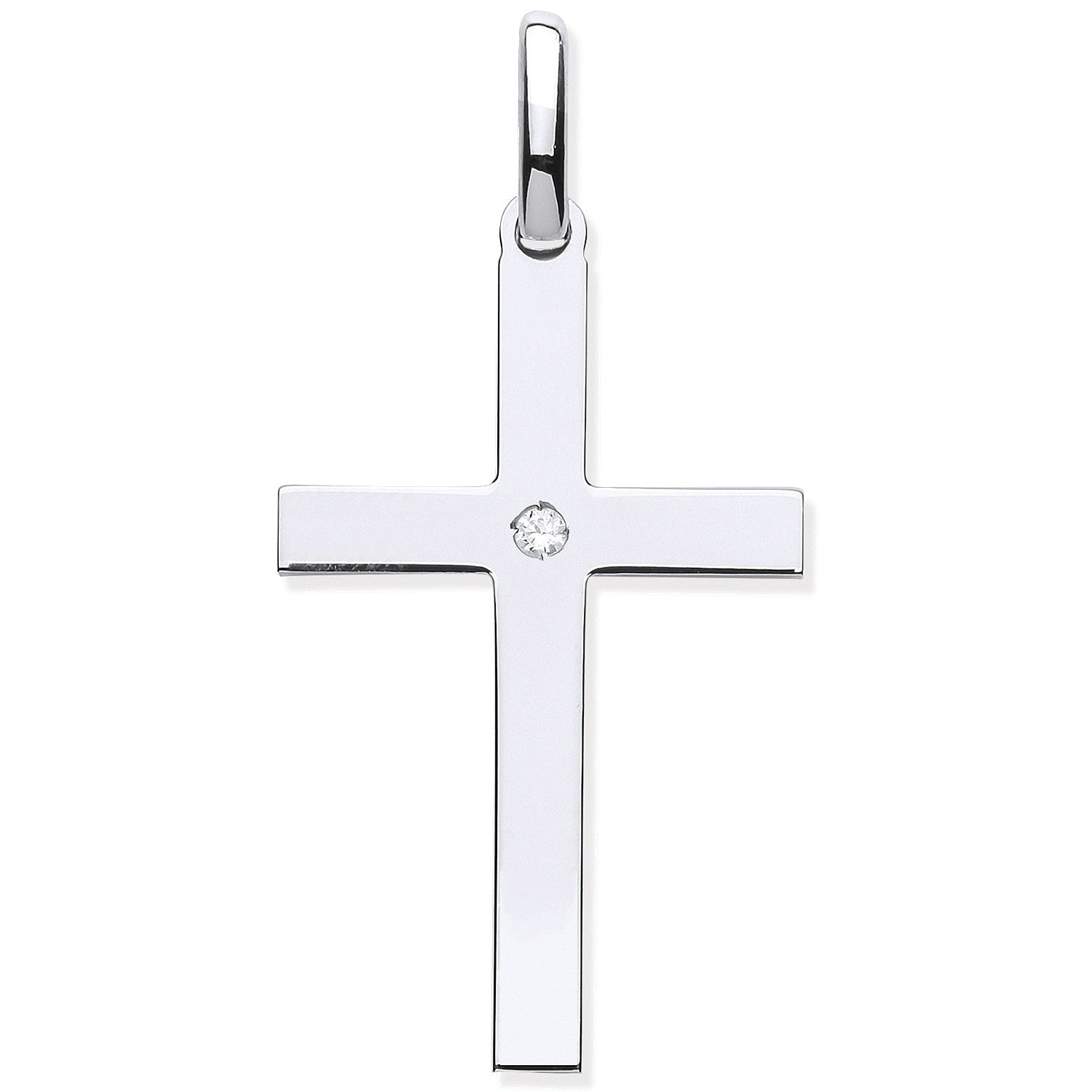 Silver Plain Solid Large Cross with CZ