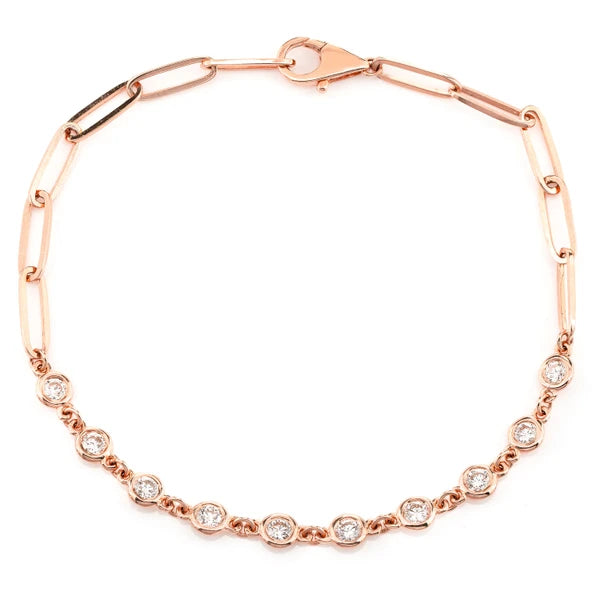 Erkals Jewellers Diamond Bezel Set Elongated Rolo Link Bracelet 18K Gold 0.70ctw