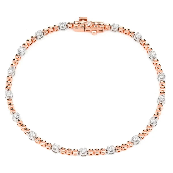 Erkals Jewellers 3pt Crown Set Beaded Diamond Link Bracelet 18K Gold 0.60ctw