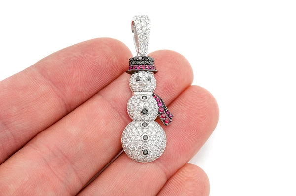 2.00ct Diamond Snowman Ruby Pendant 14K Solid Gold