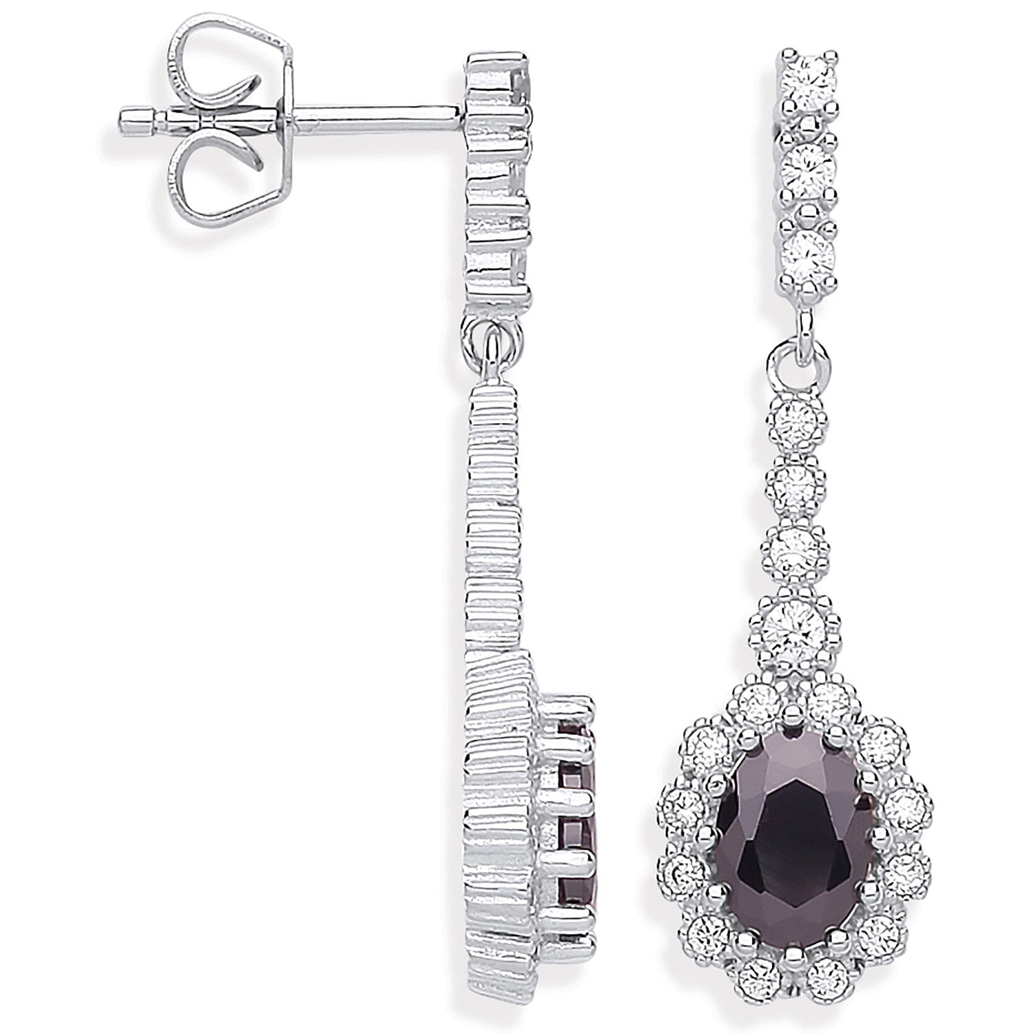 Silver Black Cluster Cz Drop Earrings