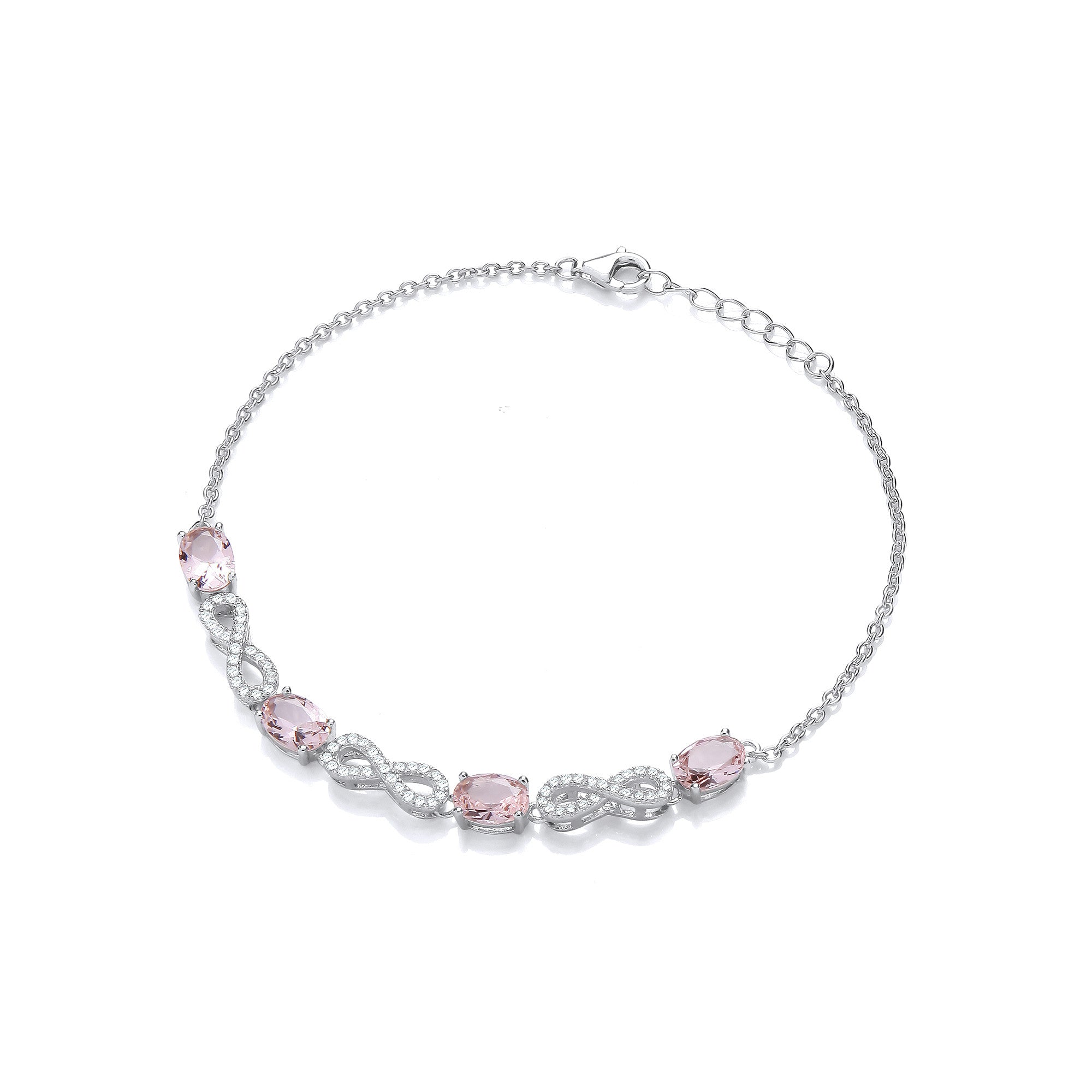 Morganite Oval CZs Infinity Ladies Silver Bracelet