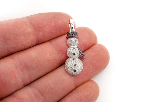 1.00ct Diamond Snowman Ruby Pendant 14K Solid Gold