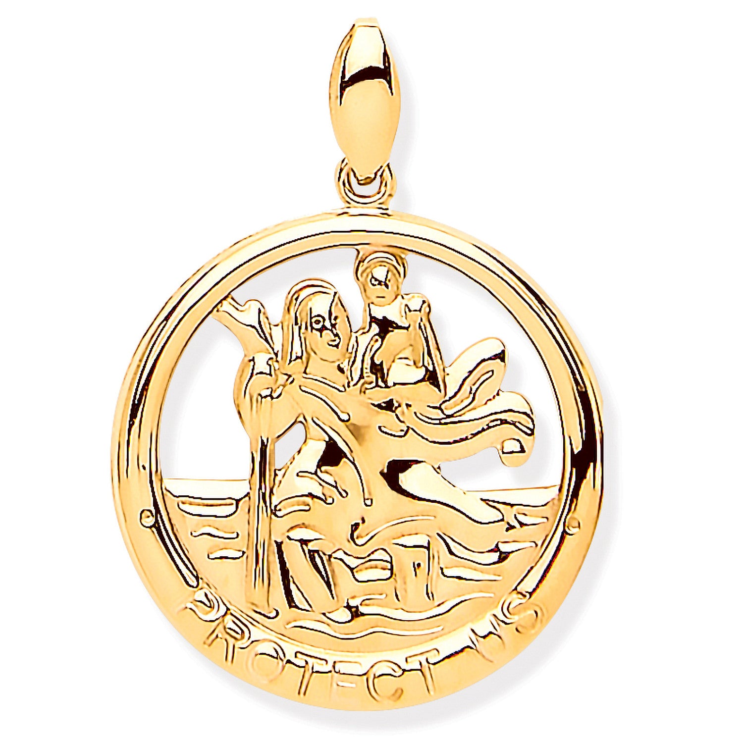 Y/G St Christopher Round Cut Out Protect Us Medal