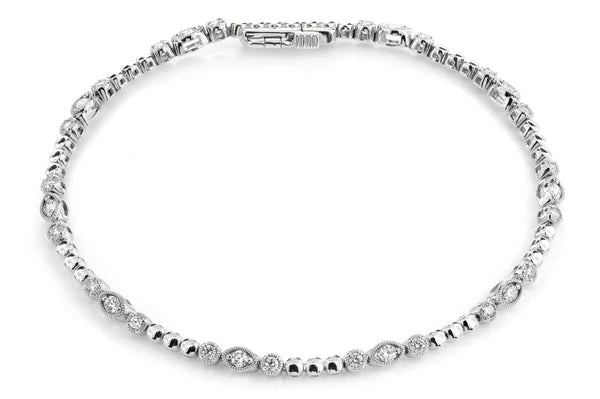 Erkals Jewellers Oval And Round Diamond Bead Bezel Link Bracelet 18K Gold 0.66ctw