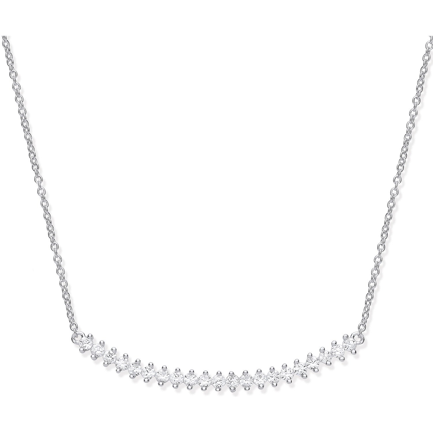 Silver Chic Curved Bar CZ 17" Necklace